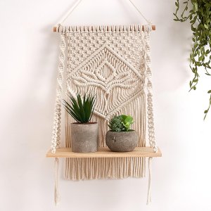 Macrame Wall Hanging Shelf Shelf Bohemian Hanger for Indoor Bedroom