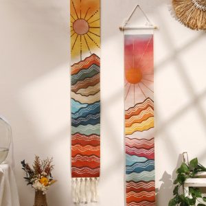 Macrame Wall Tapestry Mountain & Sunrise and Sunset Boho Home Decoration Tapestry Wall Hanging Room Decors Aesthetic Wall Decor