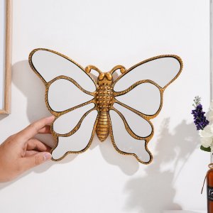 Golden Butterfly Mirror Insect Wall Hanging Butterfly Mirror Background Wall Decorative Flower Moth Bedroom Decoration