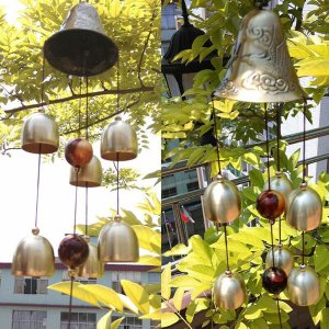 Double Metal Bell Pendant Wind Chime, Brass Color Bell Hanging Decoration, Suitable for Home Patio Wall Hanging, Gift for Friend