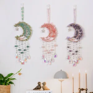 Moon Dream Catchers with Crystals Cute Room Decor for Teen Kids Boho Bedroom Wall Home Decorations Birthday Christmas Gifts