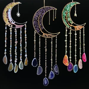 Agate Dream Catcher Natural 7 Chakra Color Gemstone Garden Living Room Decoration Wind Chime Wall Decor Moon Gem Dream Catcher