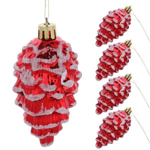 5PCS Christmas Pine Cone Ornaments Glitter Artificial Pinecones Hanging Pendant Christmas Tree Decoration Holiday DIY Decor