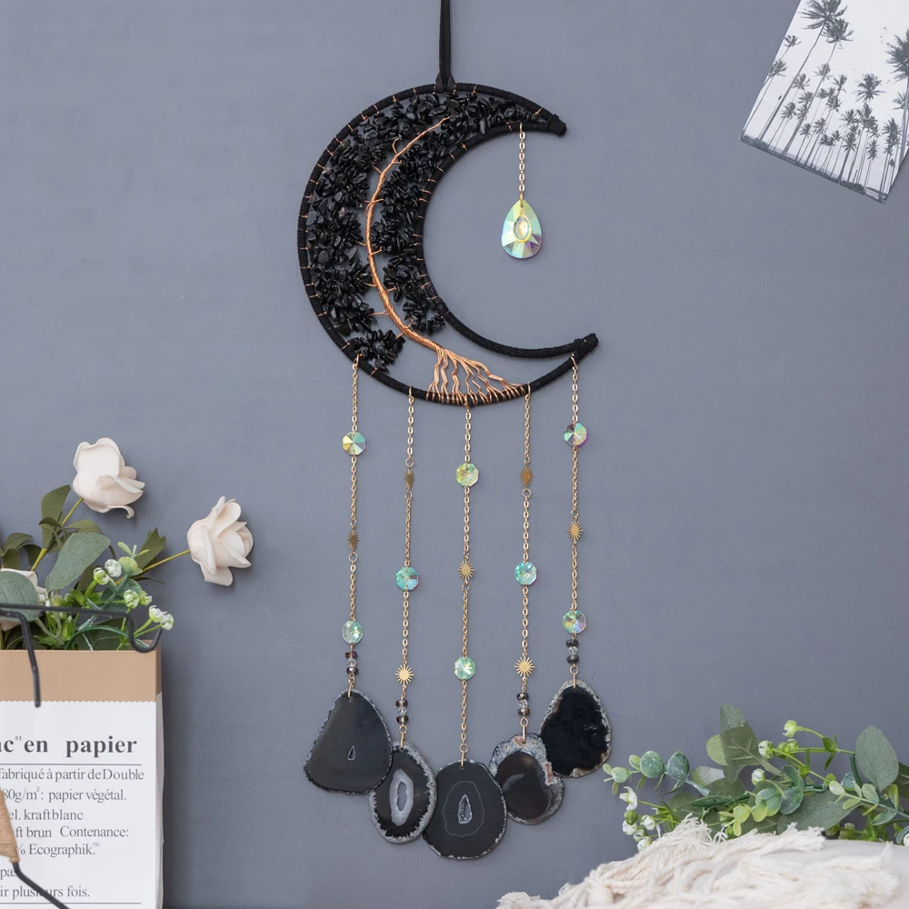 Natural Agate Moon Dream Catcher 7 Chakra Gems Handmade Dream Catchers Garden Living Room Crystal Agate Wall Hanging Decorations Natural Agate Moon Dream Catcher 7 Chakra Gems Handmade Dream Catchers Garden Living Room Crystal Agate Wall Hanging Decorations