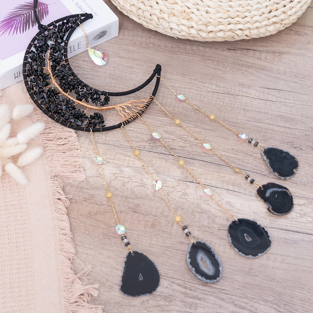 Natural Agate Moon Dream Catcher 7 Chakra Gems Handmade Dream Catchers Garden Living Room Crystal Agate Wall Hanging Decorations Natural Agate Moon Dream Catcher 7 Chakra Gems Handmade Dream Catchers Garden Living Room Crystal Agate Wall Hanging Decorations