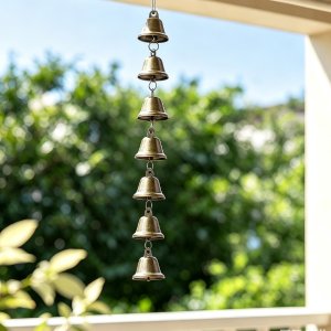 E9 Rustic Wind Chimes Hanging Lucky Metal Music Bell Chains Pendant +6 Hanging Bells Swivel Hook Window Garden Feng Shui Decor