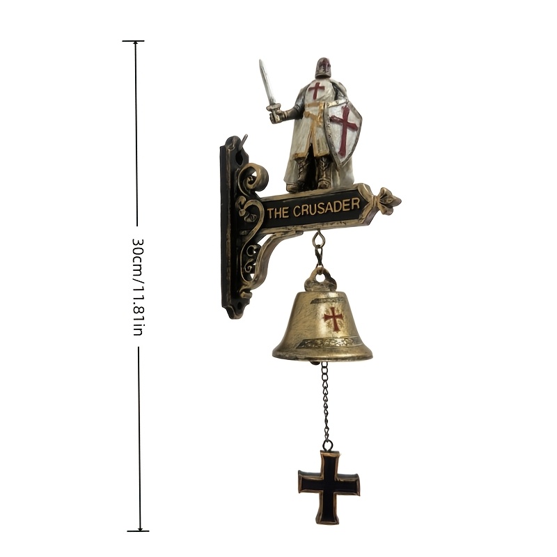 Medieval Templar Knight Wall Bell Gothic Crusader Statue Doorbell with Cross Pull Chain Vintage Bronze Style Retro Home Decorati Medieval Templar Knight Wall Bell Gothic Crusader Statue Doorbell with Cross Pull Chain Vintage Bronze Style Retro Home Decorati