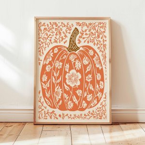 Pumpkins Floral Autumn Canvas Print Poster Rustic Cottagecore Botanical Fall Art Prints Bedroom Thanksgiving Wall Art Home Decor