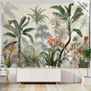 1pc Tropical Forest and Exotic Plants Tapestry for Bedroom, Living Room, Office Decoration - Polyester Fabric, Machine Washable
