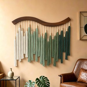 70x80cm Macrame Wall Hanging Tapestry Tassel Woven Boho Nordic Green Backdrop Bedroom Living Room Home Wall Art Decor