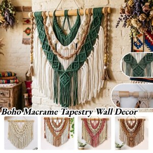 Handwoven Tapestry Boho Macrame Wall Hanging Decor Handmade Knitted Tassel Wall Art for Farmhouse Bedroom Living Room Home Decor
