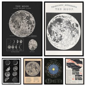 Vintage Moon Astronomy Poster Scientific Chart Art Print Rustic Home Room Decor Celestial Wall Art Moon Map Astronomy Art Gift