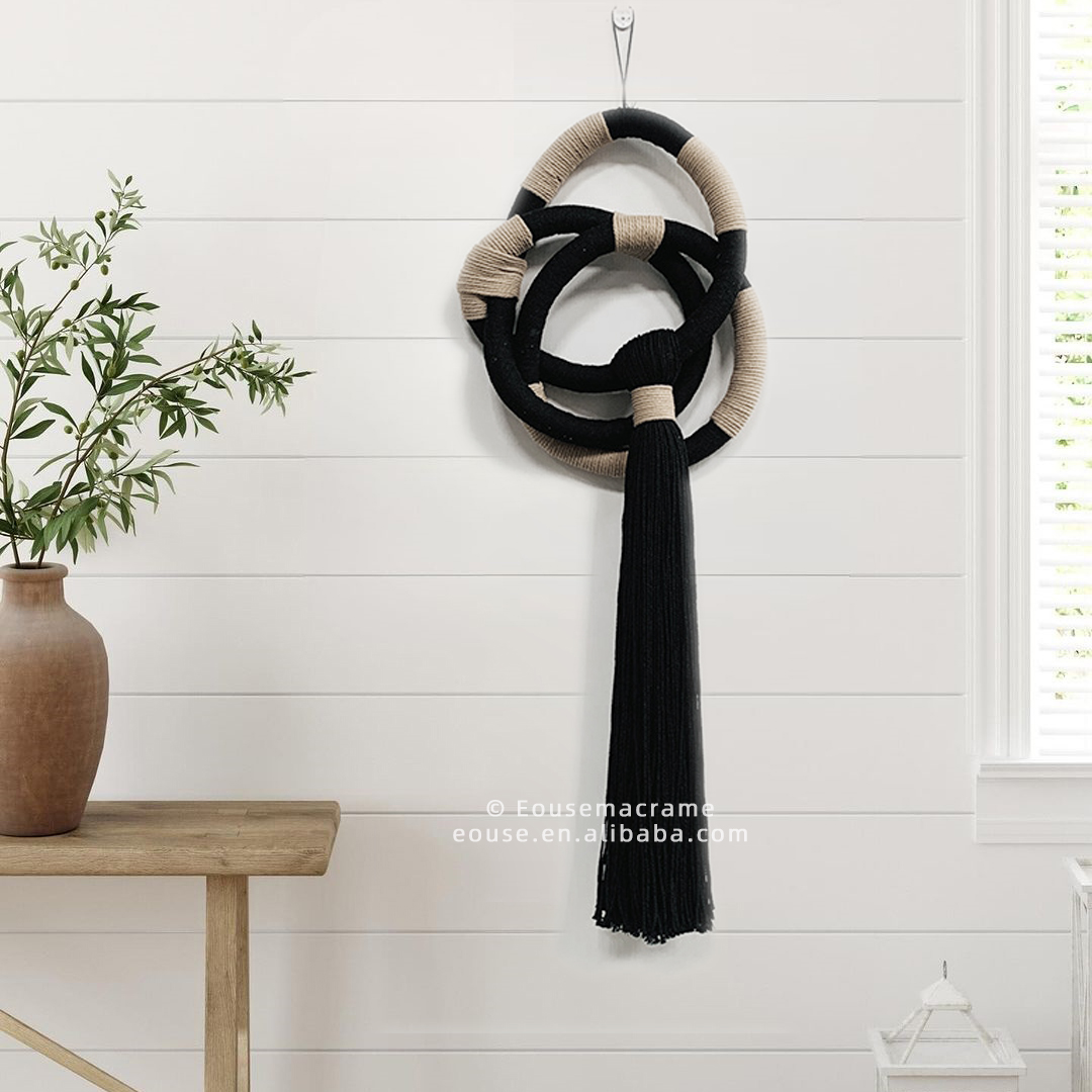 Bohemian Black Macrame Wall Hanging Handmade Natural Cotton Rope Home Decoration Living Room For Bedroom Bohemian Black Macrame Wall Hanging Handmade Natural Cotton Rope Home Decoration Living Room For Bedroom