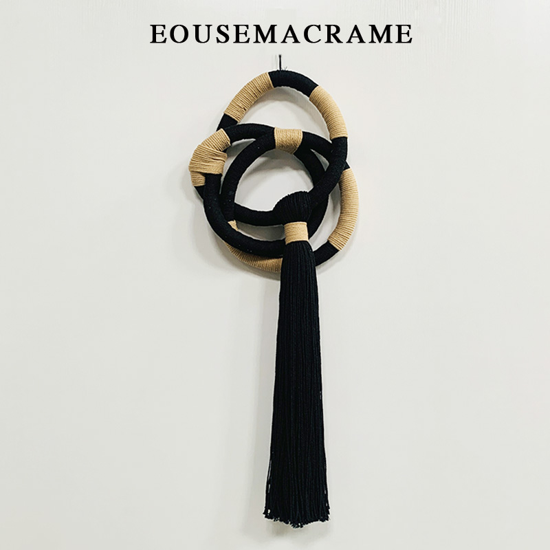 Bohemian Black Macrame Wall Hanging Handmade Natural Cotton Rope Home Decoration Living Room For Bedroom Bohemian Black Macrame Wall Hanging Handmade Natural Cotton Rope Home Decoration Living Room For Bedroom