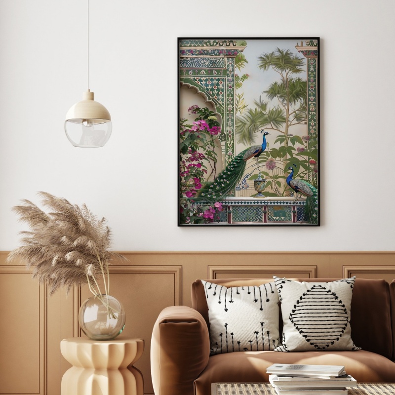 Peacock Mughal Art Print, Indian Palace Royal Painting Home Decor Frameless Canvas Art Wall Decoration Poster Peacock Mughal Art Print, Indian Palace Royal Painting Home Decor Frameless Canvas Art Wall Decoration Poster