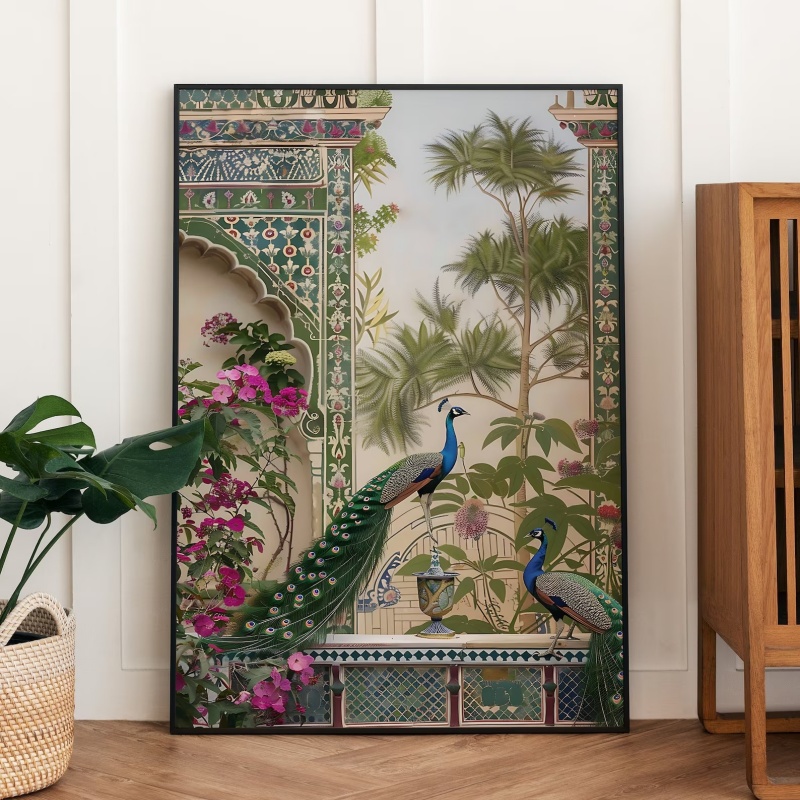 Peacock Mughal Art Print, Indian Palace Royal Painting Home Decor Frameless Canvas Art Wall Decoration Poster Peacock Mughal Art Print, Indian Palace Royal Painting Home Decor Frameless Canvas Art Wall Decoration Poster