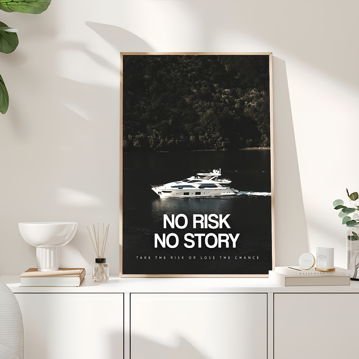 1pc Unframed Canvas Poster - Modern Art "No Risk No Story" Motivational Wall Decor with Luxury Yacht & Nature Scene, High-Qualit 1pc Unframed Canvas Poster - Modern Art "No Risk No Story" Motivational Wall Decor with Luxury Yacht & Nature Scene, High-Qualit