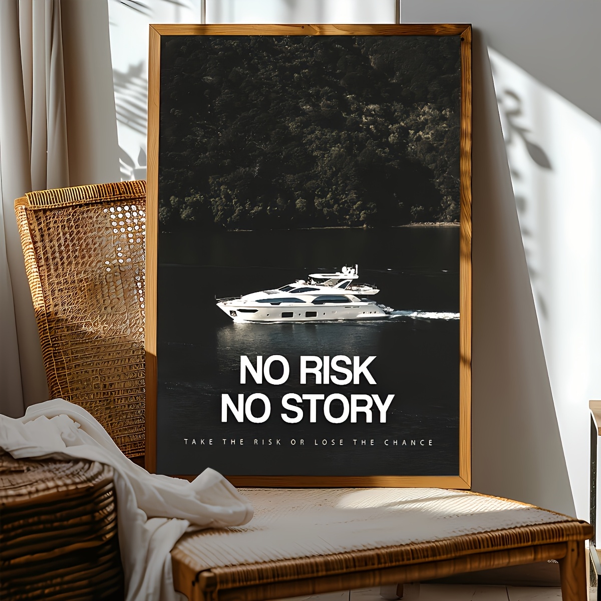 1pc Unframed Canvas Poster - Modern Art "No Risk No Story" Motivational Wall Decor with Luxury Yacht & Nature Scene, High-Qualit 1pc Unframed Canvas Poster - Modern Art "No Risk No Story" Motivational Wall Decor with Luxury Yacht & Nature Scene, High-Qualit
