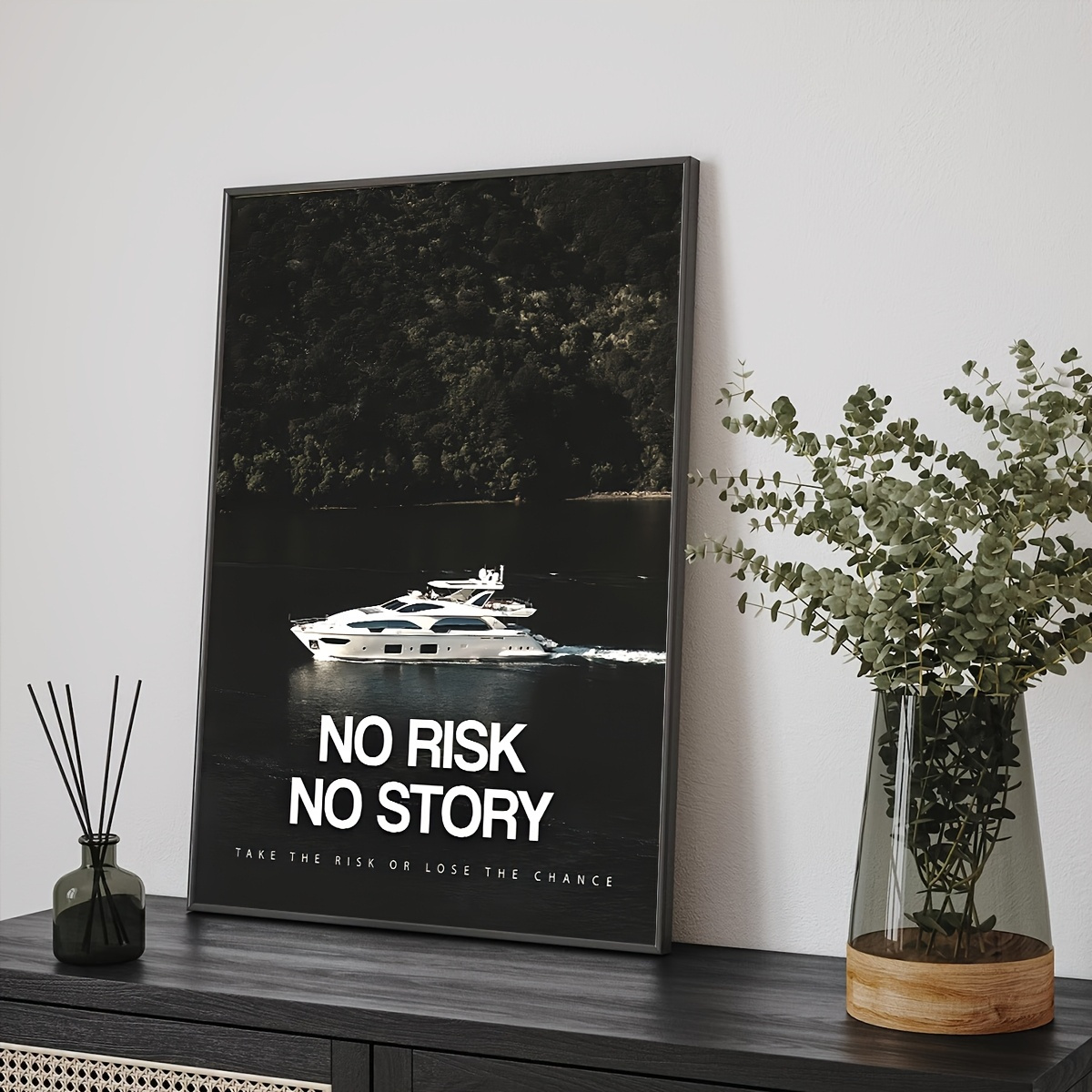 1pc Unframed Canvas Poster - Modern Art "No Risk No Story" Motivational Wall Decor with Luxury Yacht & Nature Scene, High-Qualit 1pc Unframed Canvas Poster - Modern Art "No Risk No Story" Motivational Wall Decor with Luxury Yacht & Nature Scene, High-Qualit