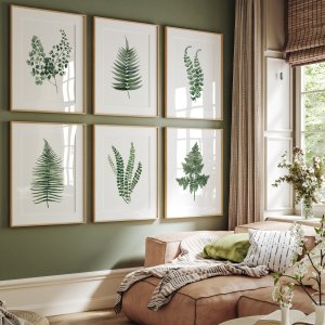 6pcs/set Watercolor Ferns Plant Canvas Prints Poster Modern Minimalist Botanical Prints Living Room Bedroom Wall Art Home Decor