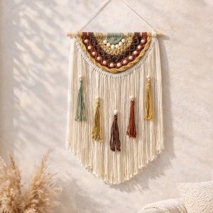 Boho Macrame Wall Hanging Colorful Woven Tapestry Nordic Rustic Wall Art Decor for Bedroom Living Room Farmhouse Ornament Gift