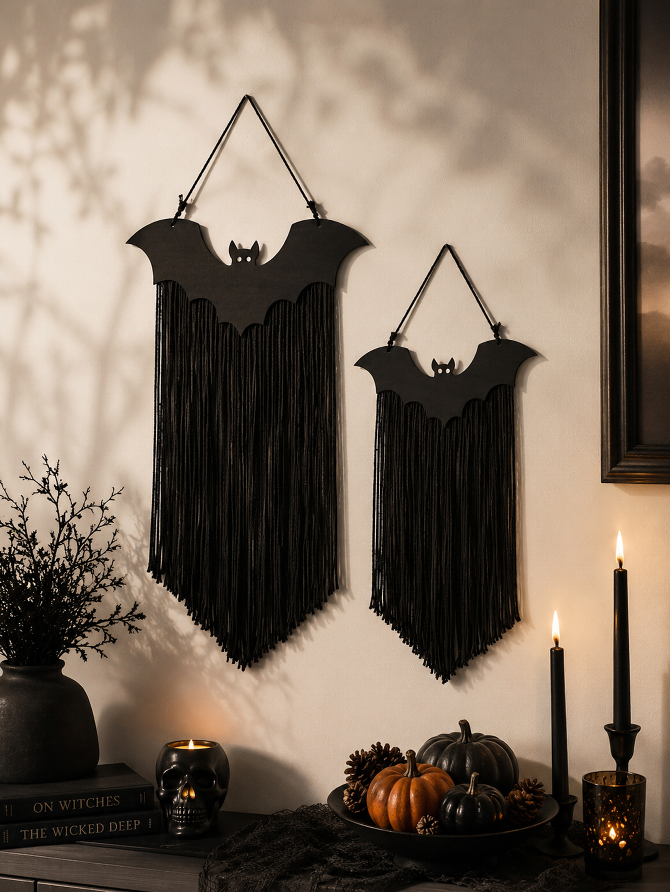 Gothic Black Bat Wall Hanging Macrame Woven Bat Tapestry Halloween Spooky Farmhouse Wall Decor for Living Room Mantel Party Gift Gothic Black Bat Wall Hanging Macrame Woven Bat Tapestry Halloween Spooky Farmhouse Wall Decor for Living Room Mantel Party Gift