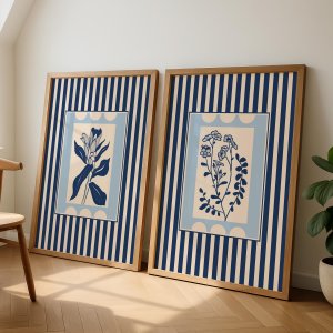 2pcs/set Bohemian Floral Canvas Prints Poster Modern Minimalism Striped Botanical Art Prints Living Room Wall Art Home Decor