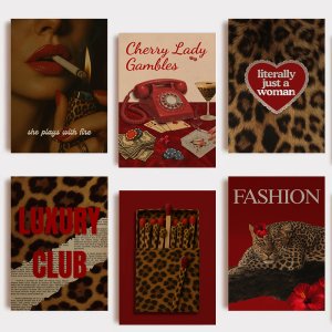 Fashion Leopard Matchbox Wall Art Poster Vintage Girly Prints Canvas Painting Luxury Retro Red Picture for Bar Home Decor