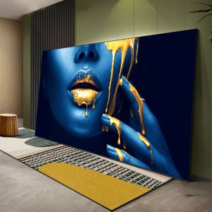 Large Size Black Women with Golden Sexy Lips Oil Paintings on Canvas Modern Wall Cuadros Pictures Home Living Roon Decor Unframe