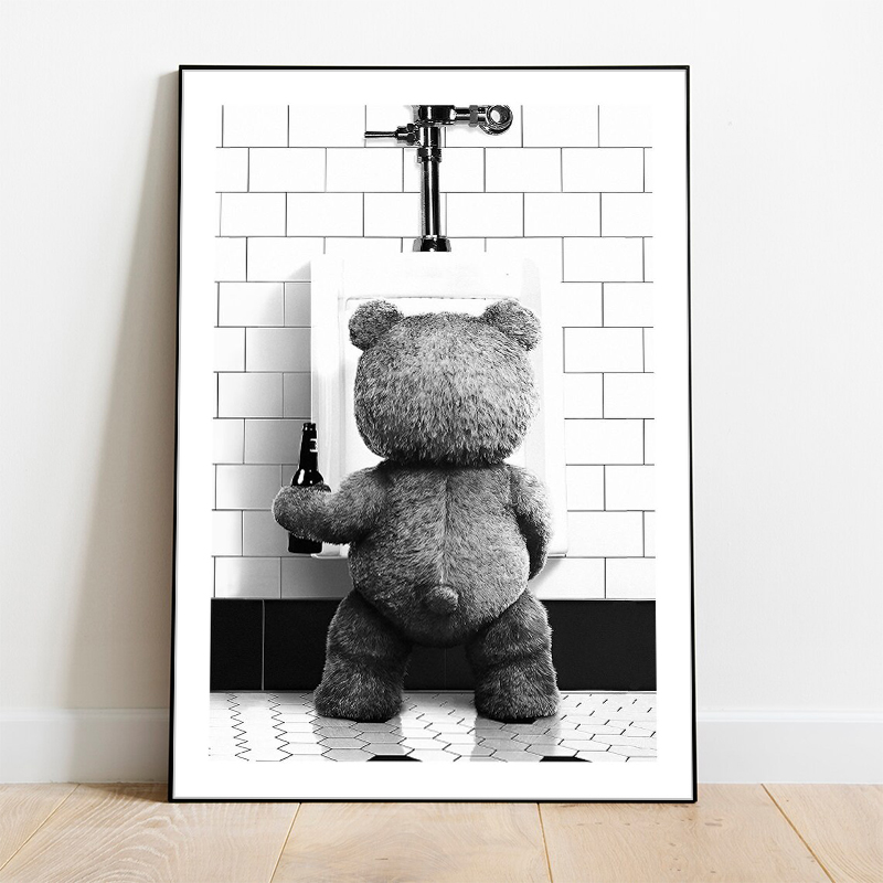 Black White Cute Bear Bathroom Decoration Poster Canvas Print Painting Wall Picture Art Modern Fashion Room Home Toilet Decor Black White Cute Bear Bathroom Decoration Poster Canvas Print Painting Wall Picture Art Modern Fashion Room Home Toilet Decor