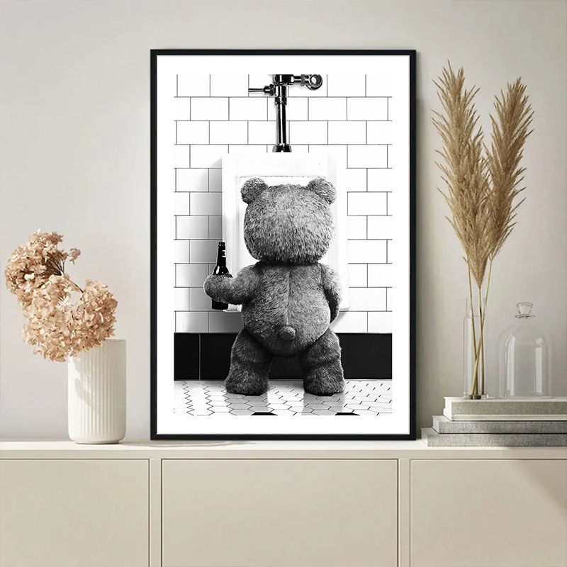 Black White Cute Bear Bathroom Decoration Poster Canvas Print Painting Wall Picture Art Modern Fashion Room Home Toilet Decor Black White Cute Bear Bathroom Decoration Poster Canvas Print Painting Wall Picture Art Modern Fashion Room Home Toilet Decor