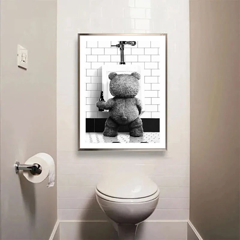Black White Cute Bear Bathroom Decoration Poster Canvas Print Painting Wall Picture Art Modern Fashion Room Home Toilet Decor Black White Cute Bear Bathroom Decoration Poster Canvas Print Painting Wall Picture Art Modern Fashion Room Home Toilet Decor