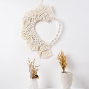 Bohemian Heart Macrame Tapestry Handwoven Fringe Dreamcatcher Wall Hanging for Dorm Living Room Background Apartment Decor