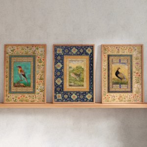 3pcs Persian Prints: Birds & Deer (Traditional Persian / Mughal Art Prints of Miniature Paintings) Wall Art, Home Decor Framless