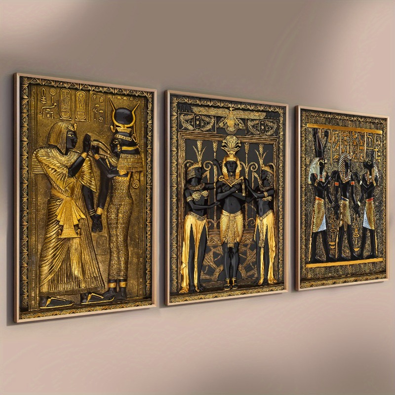 3pcs Black Golden Ancient Egyptian Art Prints Posters Pharaoh and His Maidens Canvas Wall Painting for Room Decorative Pictures 3pcs Black Golden Ancient Egyptian Art Prints Posters Pharaoh and His Maidens Canvas Wall Painting for Room Decorative Pictures