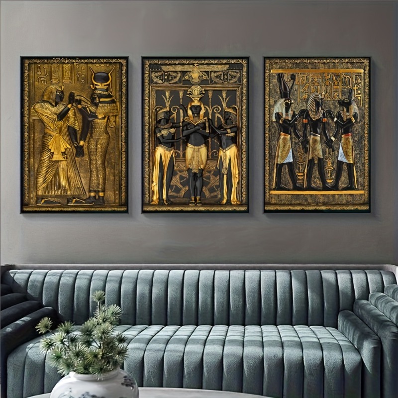 3pcs Black Golden Ancient Egyptian Art Prints Posters Pharaoh and His Maidens Canvas Wall Painting for Room Decorative Pictures 3pcs Black Golden Ancient Egyptian Art Prints Posters Pharaoh and His Maidens Canvas Wall Painting for Room Decorative Pictures
