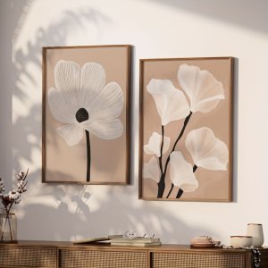 2pcs,Frameless,Modern Floral Printing,Minimalist Floral,Plant Line Wall Art, Neutral Bohemian Decor,Elegant Plant Illustrations