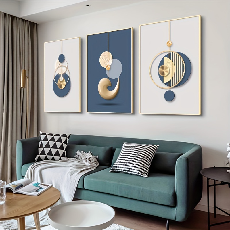3pcs Modern Wall Art Painting Golden Blue Poster Luxury Style Creative Canvas Print Home,Living Room,Office Room Decor,Frameless 3pcs Modern Wall Art Painting Golden Blue Poster Luxury Style Creative Canvas Print Home,Living Room,Office Room Decor,Frameless