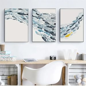 3PCS Watercolor Fish Group Wall Art Canvas Posters Golden Fish Blue Prints Canvas Paintings for Living Room Kitchen Frameless