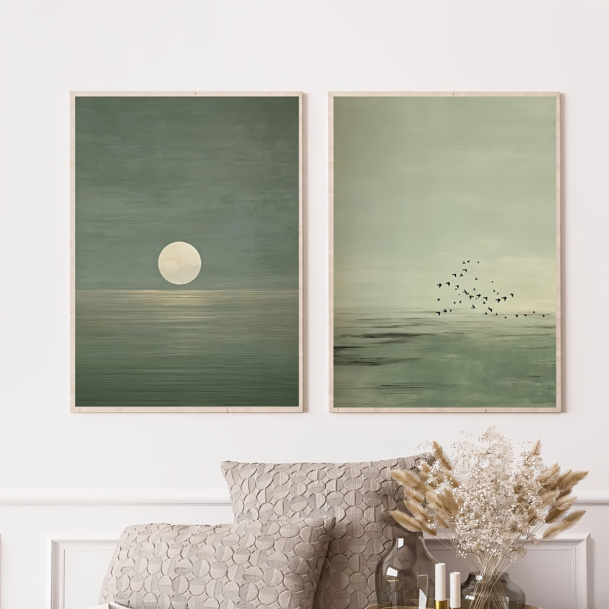 2pcs/set Japanese Sage Green Abstract Canvas Prints Poster Modern Minimalism Moon Art Prints Bedroom Wall Art Home Decor Poster 2pcs/set Japanese Sage Green Abstract Canvas Prints Poster Modern Minimalism Moon Art Prints Bedroom Wall Art Home Decor Poster