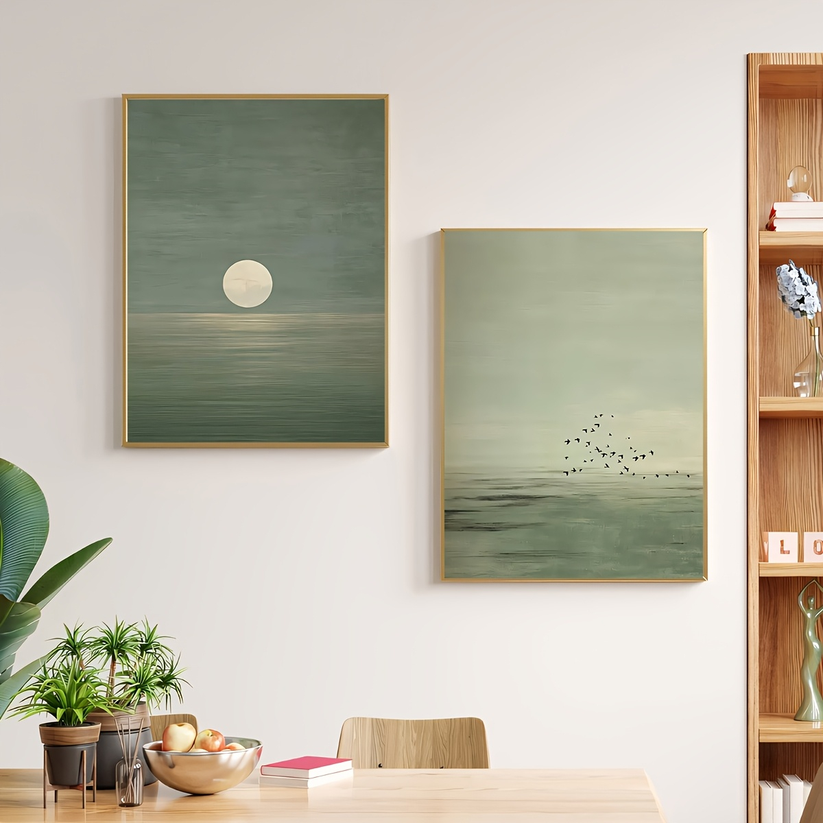 2pcs/set Japanese Sage Green Abstract Canvas Prints Poster Modern Minimalism Moon Art Prints Bedroom Wall Art Home Decor Poster 2pcs/set Japanese Sage Green Abstract Canvas Prints Poster Modern Minimalism Moon Art Prints Bedroom Wall Art Home Decor Poster