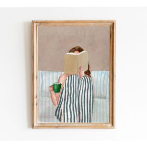 Minimalist Woman Reading Book Wall Art Print Watercolor Painting Book Lover Gift Abstract Canvas Poster Contemporary Art Decor