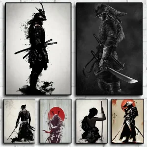 Japanese Anime Aesthetic Wall Painting, Retro Samurai High-definition Oil Painting Canvas Poster, Home Bedroom Decoration Gift