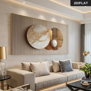 A Modern Abstract Marble and Brass Mural Canvas Print, A Contemporary Decorative 2D Flat Print Frameless Painting for Living Roo
