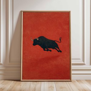 Vintage Bull Canvas Prints Poster Mid Century Minimalism Animal Red Art Prints Living Room Bedroom Wall Art Home Decor Poster
