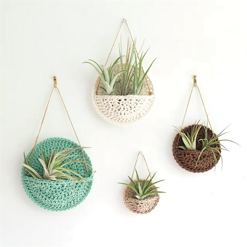 Multicolor Round Macrame Air Plant Holder Bohemian Style Cotton Hand Weaving Hanging Planter For Living Room Bedroom Decoration Multicolor Round Macrame Air Plant Holder Bohemian Style Cotton Hand Weaving Hanging Planter For Living Room Bedroom Decoration