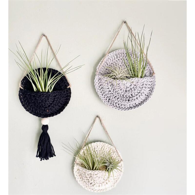 Multicolor Round Macrame Air Plant Holder Bohemian Style Cotton Hand Weaving Hanging Planter For Living Room Bedroom Decoration Multicolor Round Macrame Air Plant Holder Bohemian Style Cotton Hand Weaving Hanging Planter For Living Room Bedroom Decoration