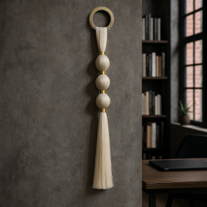 Minimalist Single Strand Macrame Wall Hanging | Natural Wood Ring Fiber Art