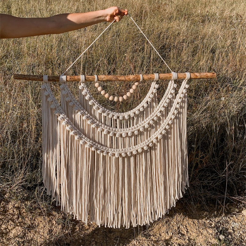 Large Macrame Wall Hanging Boho Style Woven Tapestry With Spliced Round Wooden Stick For Home Bedroom Headboard Textile Backdrop Large Macrame Wall Hanging Boho Style Woven Tapestry With Spliced Round Wooden Stick For Home Bedroom Headboard Textile Backdrop