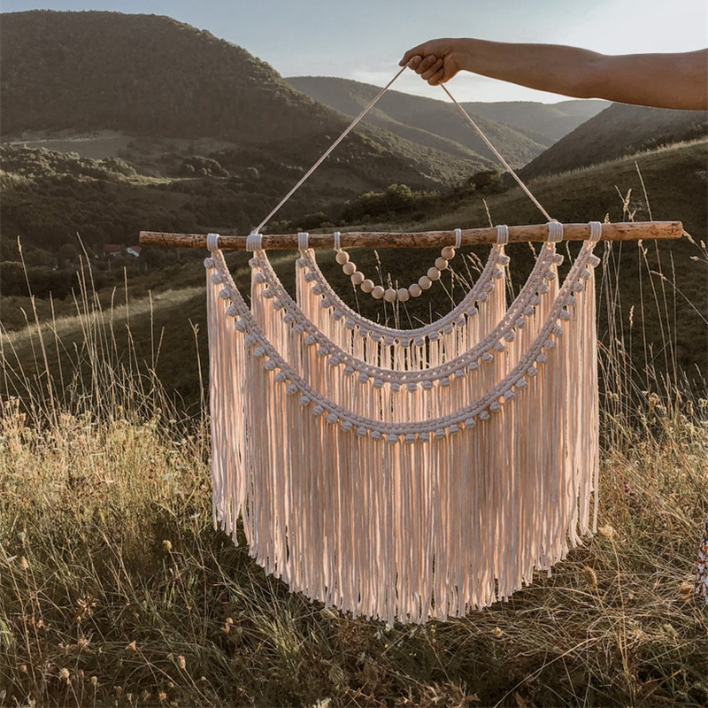 Large Macrame Wall Hanging Boho Style Woven Tapestry With Spliced Round Wooden Stick For Home Bedroom Headboard Textile Backdrop Large Macrame Wall Hanging Boho Style Woven Tapestry With Spliced Round Wooden Stick For Home Bedroom Headboard Textile Backdrop